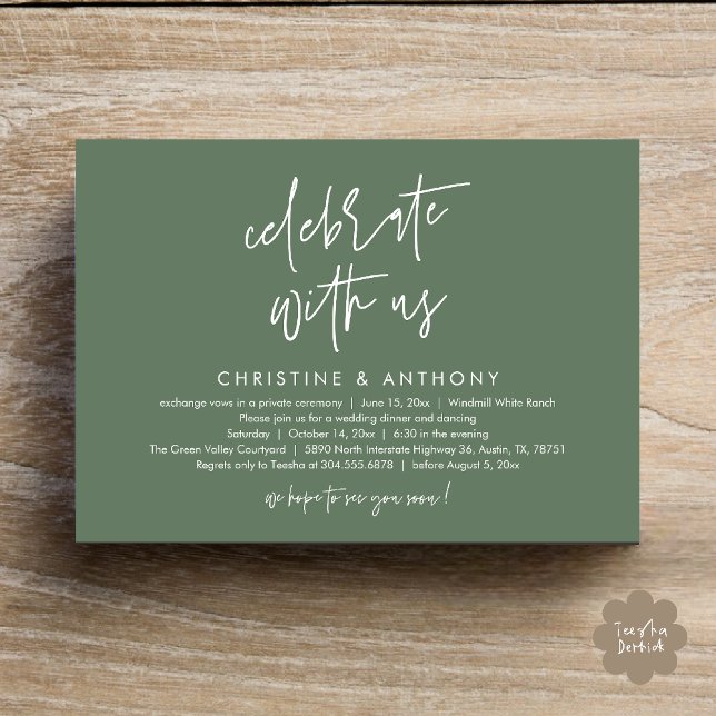 Invitation Réception de mariage minimaliste moderne (Modern Minimalist Wedding Reception Dinner Invitation Card, Celebrate with us, in Sage Green)