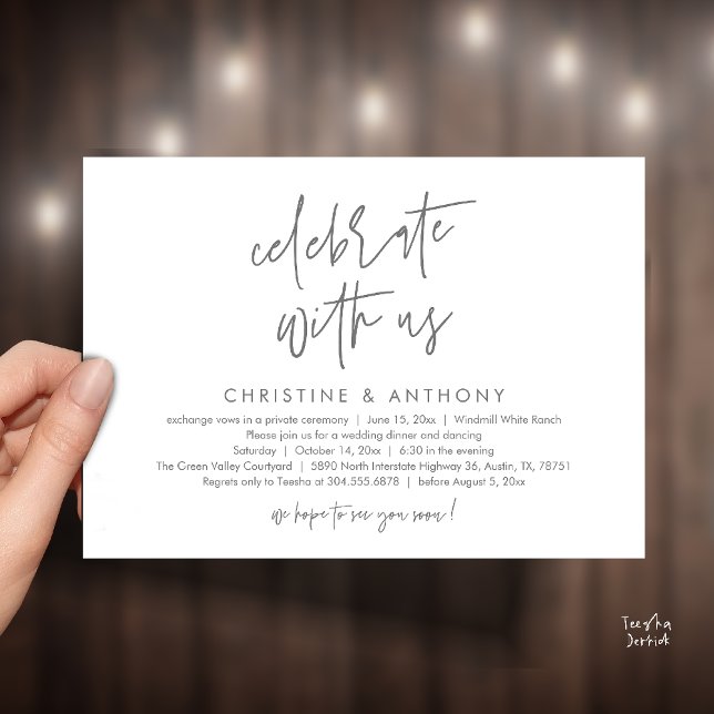 Invitation Réception de mariage minimaliste moderne (Modern Minimalist Wedding Reception Dinner Invitation Card, Celebrate with us, in Grey)