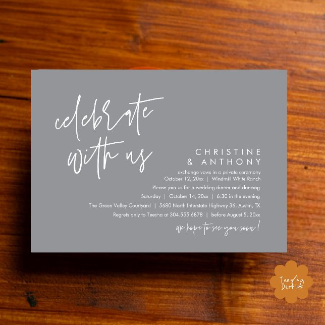 Invitation Réception de mariage minimaliste moderne (Modern Minimalist Wedding Reception Dinner Invitation Card, Celebrate with us, in grey)