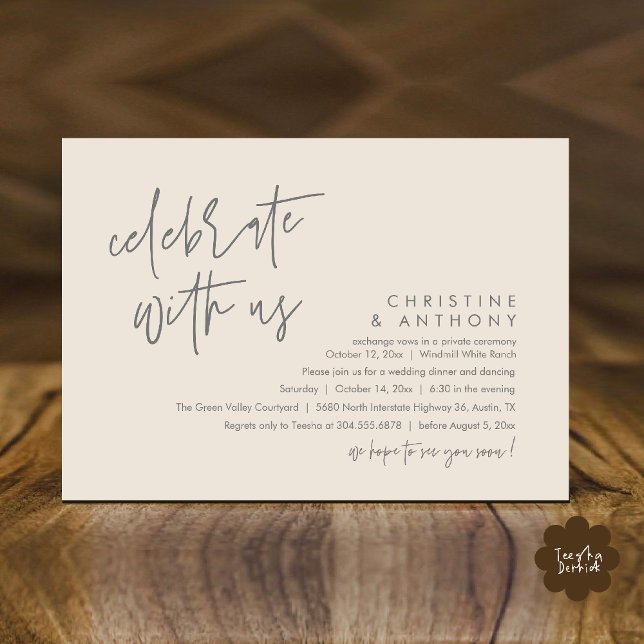 Invitation Réception de mariage minimaliste moderne (Modern Minimalist Wedding Reception Dinner Invitation Card, Celebrate with us, in Cream and Grey)