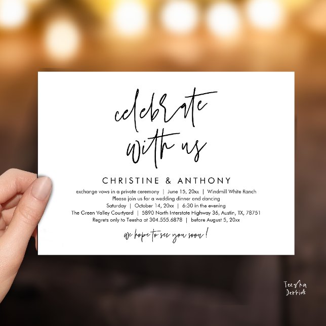 Invitation Réception de mariage minimaliste moderne (Modern Minimalist Wedding Reception Dinner Invitation Card, Celebrate with us, in Black and White)