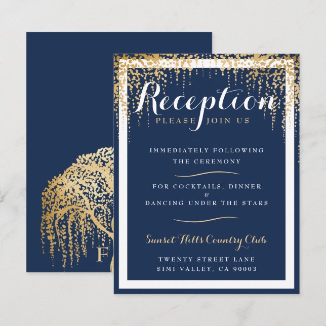 Invitation Réception de mariage Moderne Arbre de Saule Bleu O (Devant / Derrière)