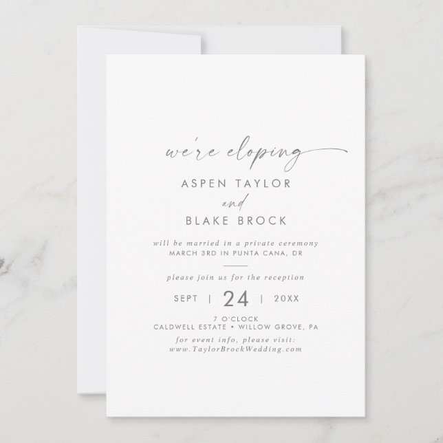 Invitation Réception de mariage moderne argenté écriture élég (Devant)