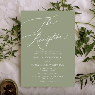 Invitation Réception de mariage moderne blanc et vert sauge
