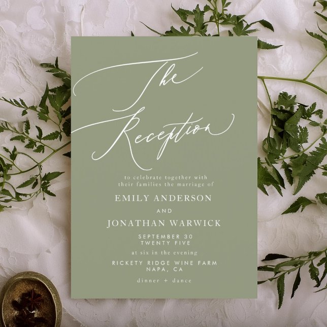 Invitation Réception de mariage moderne blanc et vert sauge (Créateur téléchargé)