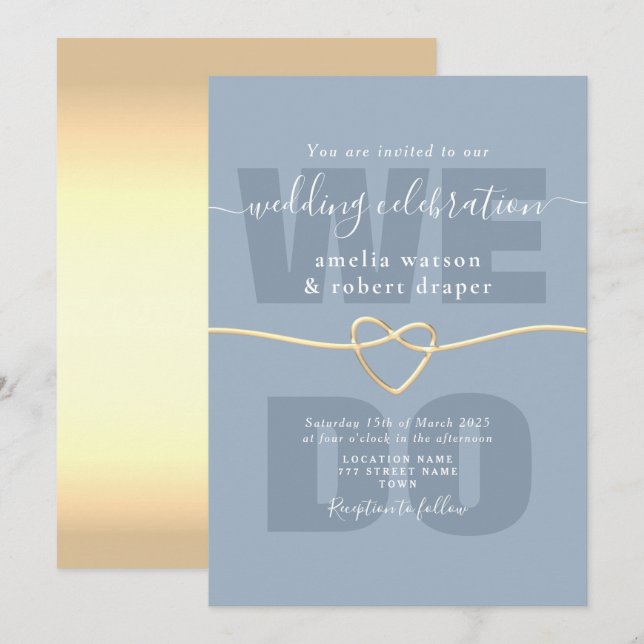 Invitation Réception de mariage moderne bleu poussiéreux (Devant / Derrière)