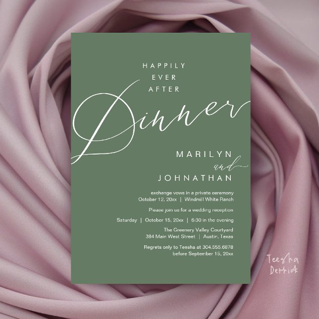 Invitation Réception de mariage moderne : dîner de conte de f (Modern Wedding Happily Ever After Reception Dinner Invitation Card in Sage Green)