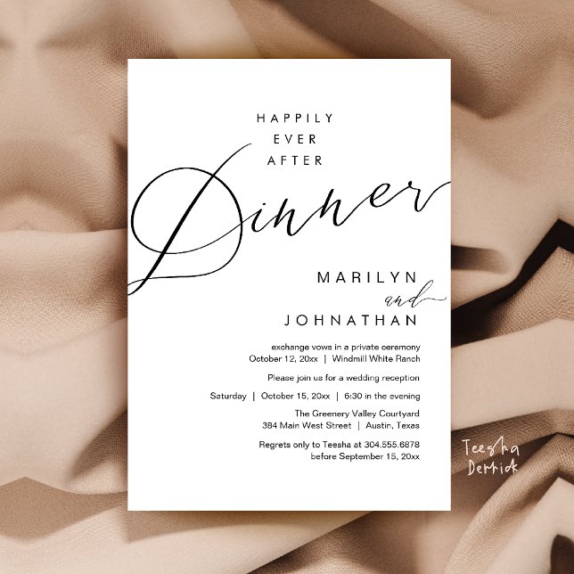 Invitation Réception de mariage moderne : dîner de conte de f (Modern Wedding Happily Ever After Reception Dinner Invitation Card in Black and White)