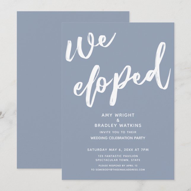 Invitation Réception de mariage moderne Dusty Blue où nous no (Devant / Derrière)