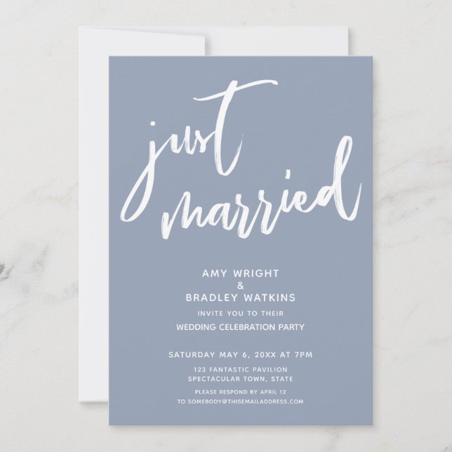 Invitation Réception de mariage moderne dusty blue pour jeune (Devant)
