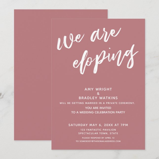 Invitation Réception de mariage moderne dusty rose pour une f (Devant / Derrière)