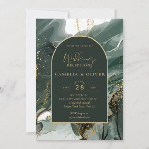 Invitation Réception de mariage moderne Emerald Green Gold Ag