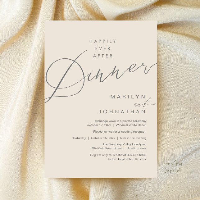 Invitation Réception de mariage moderne et heureux pour toujo (Modern Wedding Happily Ever After Reception Dinner Invitation Card in Cream Grey)