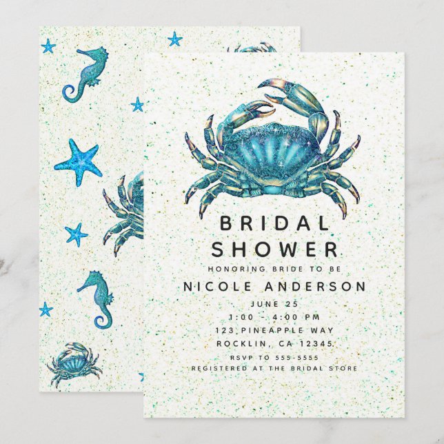 Invitation Réception de mariage moderne étoile de mer crabe b (Devant / Derrière)