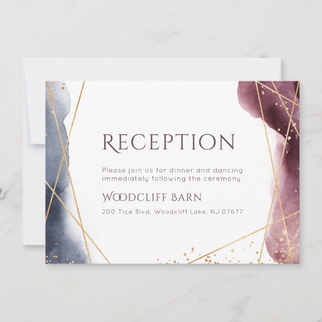 Invitation Réception de mariage moderne géométrique aquarelle (Devant)