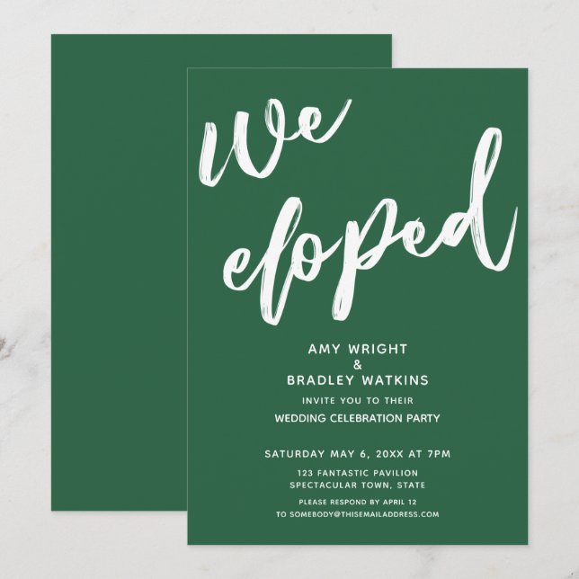 Invitation Réception de mariage Moderne Leaf Green We Eloped (Devant / Derrière)