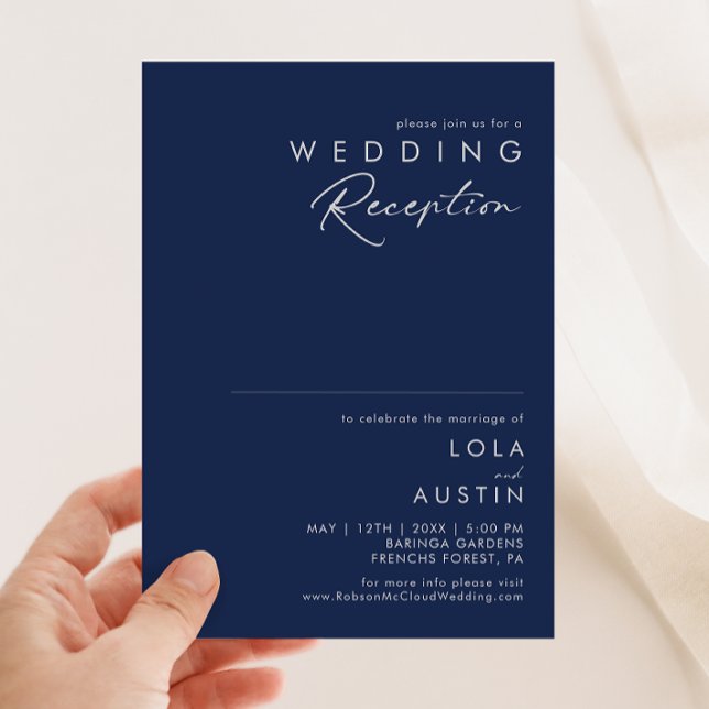 Invitation Réception de mariage moderne minimal bleu marine a (Créateur téléchargé)