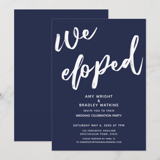 Invitation Réception de mariage moderne Navy Blue où nous nou (Devant / Derrière)