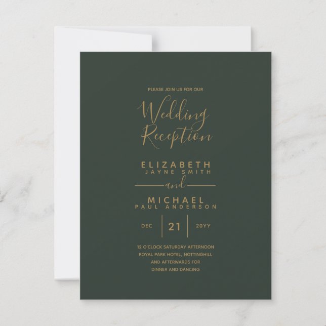 Invitation Réception de mariage moderne Olive Green Gold Budg (Devant)