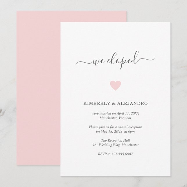 Invitation Réception de mariage moderne rose simple et mignon (Devant / Derrière)