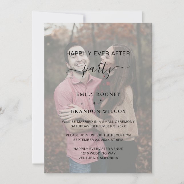Invitation Réception de mariage moderne simple avec photo sur (Devant)