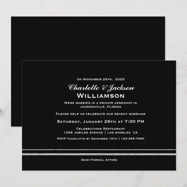Invitation Réception de mariage moderne simple noir (Devant / Derrière)