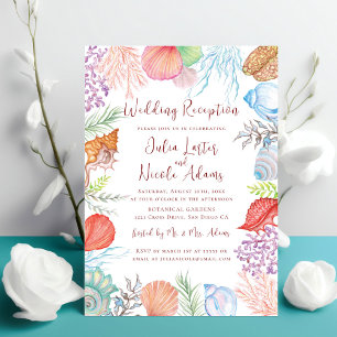 Invitation Réception de mariage moderne sur la plage coquilla