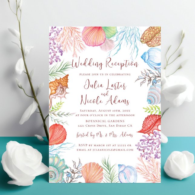 Invitation Réception de mariage moderne sur la plage coquilla (Créateur téléchargé)