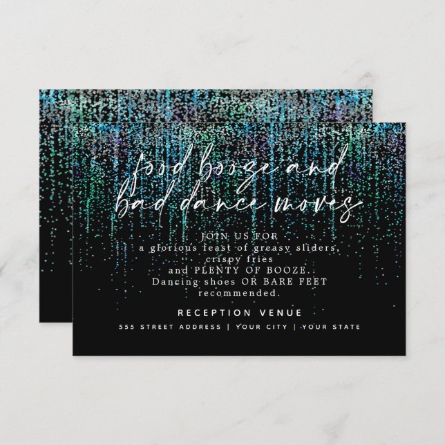 Invitation Réception de mariage moderne Teal Aqua Pailleté (Devant / Derrière)