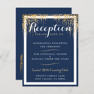 Invitation Réception de mariage moderne Willow Tree Blue Gold