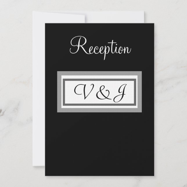 Invitation Réception de mariage monogramme noir et blanc (Devant)