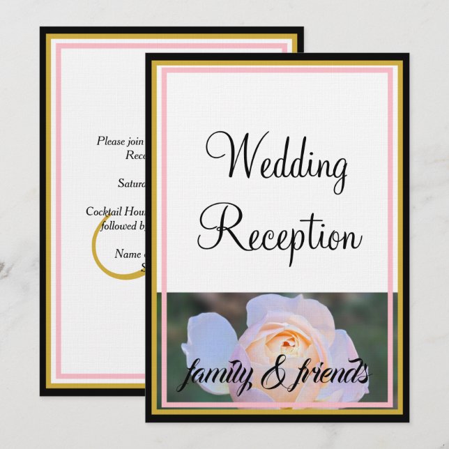 Invitation Réception de mariage Monogramme Roses roses pastel (Devant / Derrière)