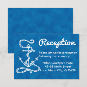 Invitation Réception de mariage nautique ancre aquarelle bleu
