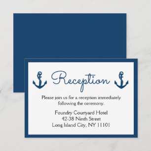 Invitation Réception de mariage nautique Ancre bleue marine d