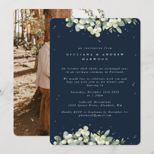 Invitation Réception de mariage Navy Snowberry + Eucalyptus P