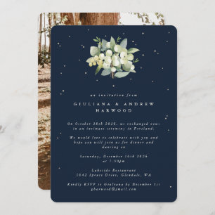 Invitation Réception de mariage Navy Snowberry+Eucalyptus Pho