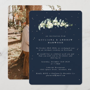 Invitation Réception de mariage Navy Snowberry+Eucalyptus Pho