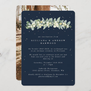 Invitation Réception de mariage Navy Snowberry+Eucalyptus Pho
