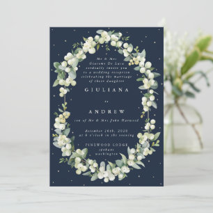 Invitation Réception de mariage Navy Snowberry+Eucalyptus uni