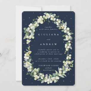 Invitation Réception de mariage Navy Snowberry+Eucalyptus uni