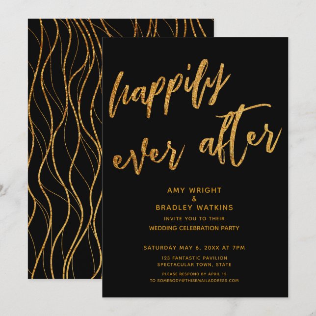 Invitation Réception de mariage noir avec or pour toujours ap (Devant / Derrière)