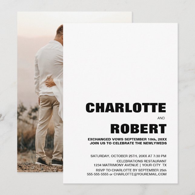 Invitation Réception de mariage noir et blanc moderne (Devant / Derrière)