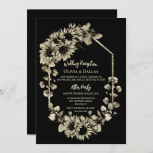 Invitation Réception de mariage noir floral de tournesol
