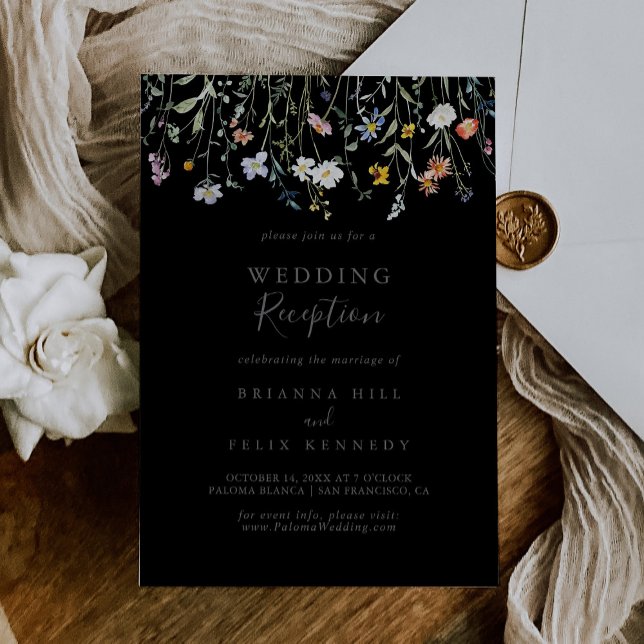 Invitation Réception de mariage noir floral sauvage Multicolo (Créateur téléchargé)