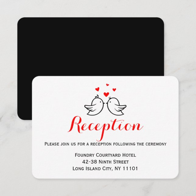 Invitation Réception de mariage noir Rouge Inséparables Amour (Devant / Derrière)