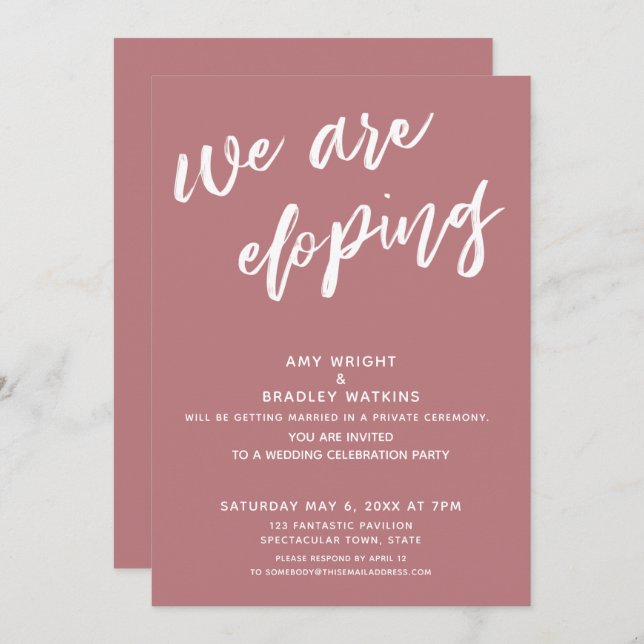 Invitation Réception de mariage Nous nous enfuyons Rose pouss (Devant / Derrière)