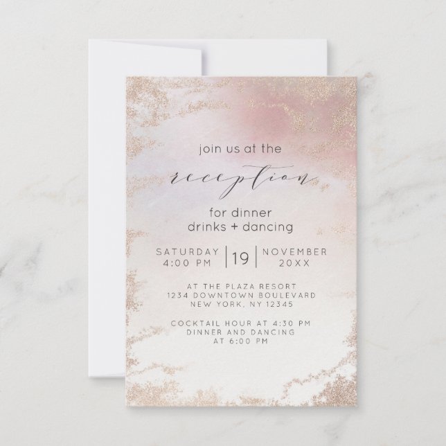 Invitation Réception de mariage Ombré Blush Rose givré Feuill (Devant)