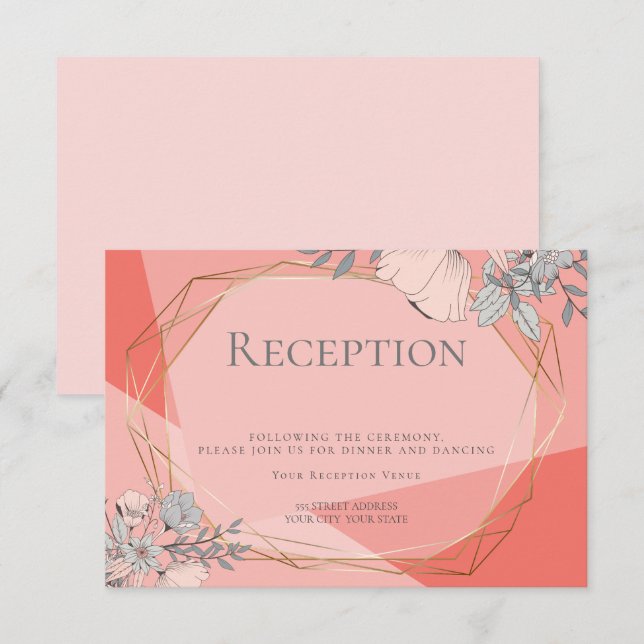Invitation Réception de mariage OnTrend Cadre doré floral cor (Devant / Derrière)