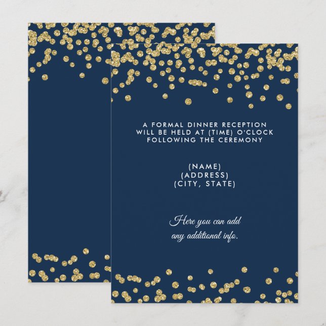 Invitation Réception de mariage or faux confettis pailletés m (Devant / Derrière)