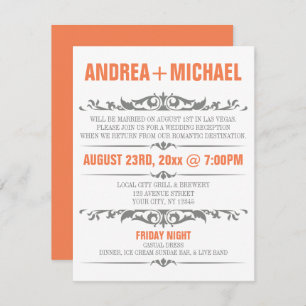 Invitation Réception de mariage orange et gris uniquement Inv